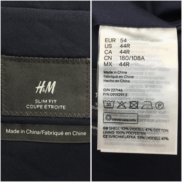 H&M Mens Blazer Sport Coat‎ Two Button Casual Jacket Size 44R Slim Cotton Suits - Picture 8 of 13
